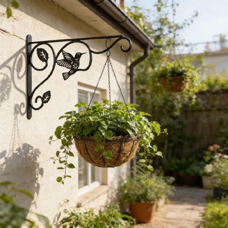 2 Pezzi Staffa Supporto da Parete in Ferro per Piante con Motivo Colibrì Gancio Appendi Mangiatoia per Uccelli per Decorazione di Portico Recinzione