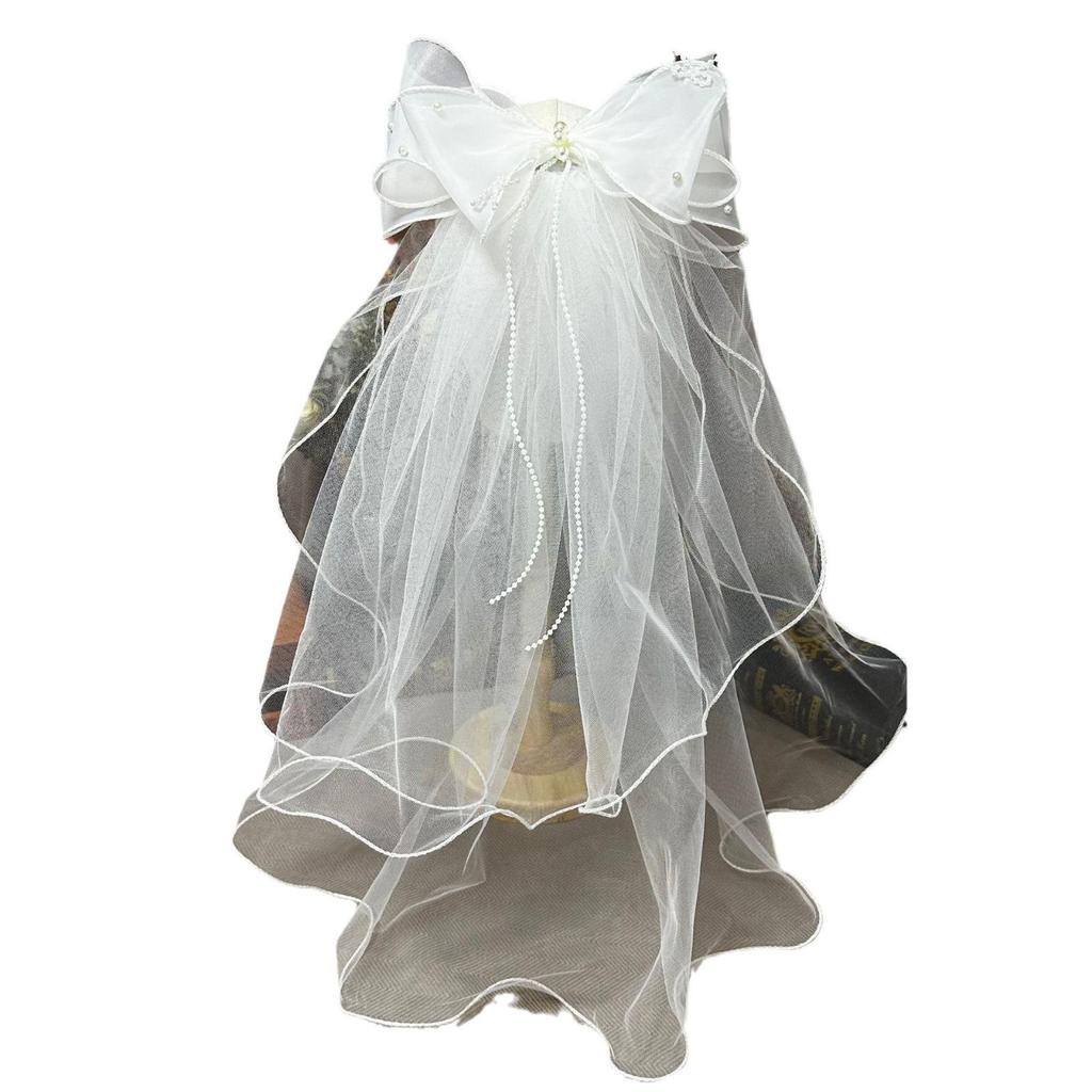 Fairy Princess Double-Layered Tulle Bow Veil Hair Accessory for Girls