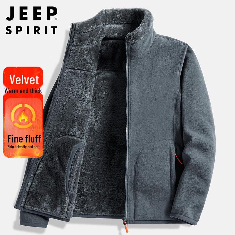 

JEEP SPIRIT Men s Thickened Fleece Zip-Up Jacket 2XL