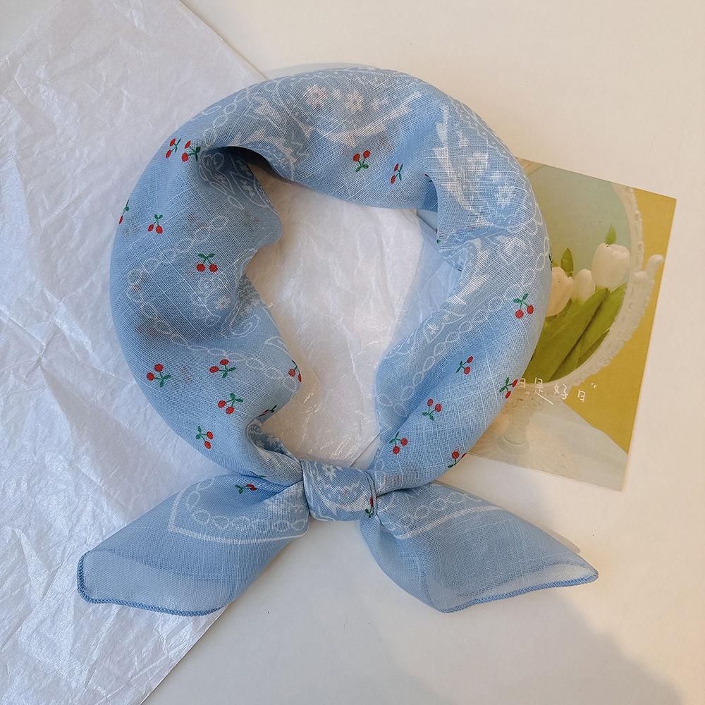 Women's Breathable Square Scarf: Thin with Paisley & Cherry Patterns Versatile Neck Scarf & Headscarf