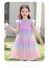 Irregular Gradient Mesh Princess Skirt: Sweet Summer Children's Little Flying Sleeve Dress for Girls, Thin Edition