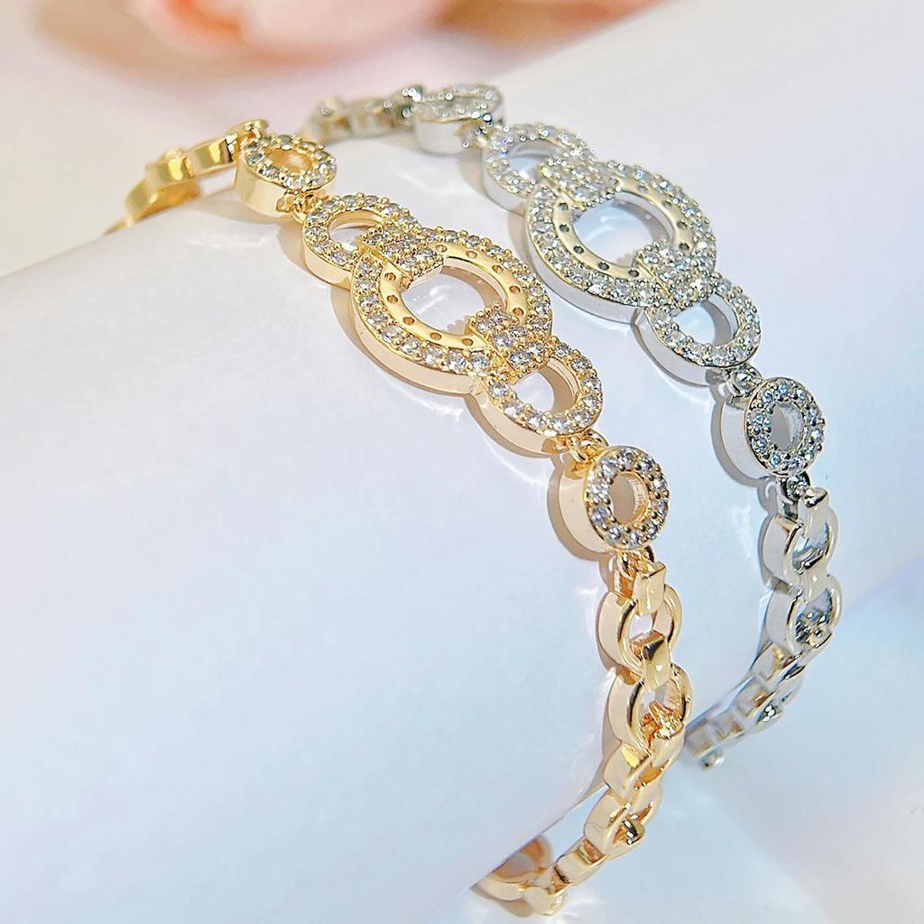 CMM High Quality Hollow Golden Silvery CZ Zirconia Tennis Bracelet Handmade Link Chain for Women