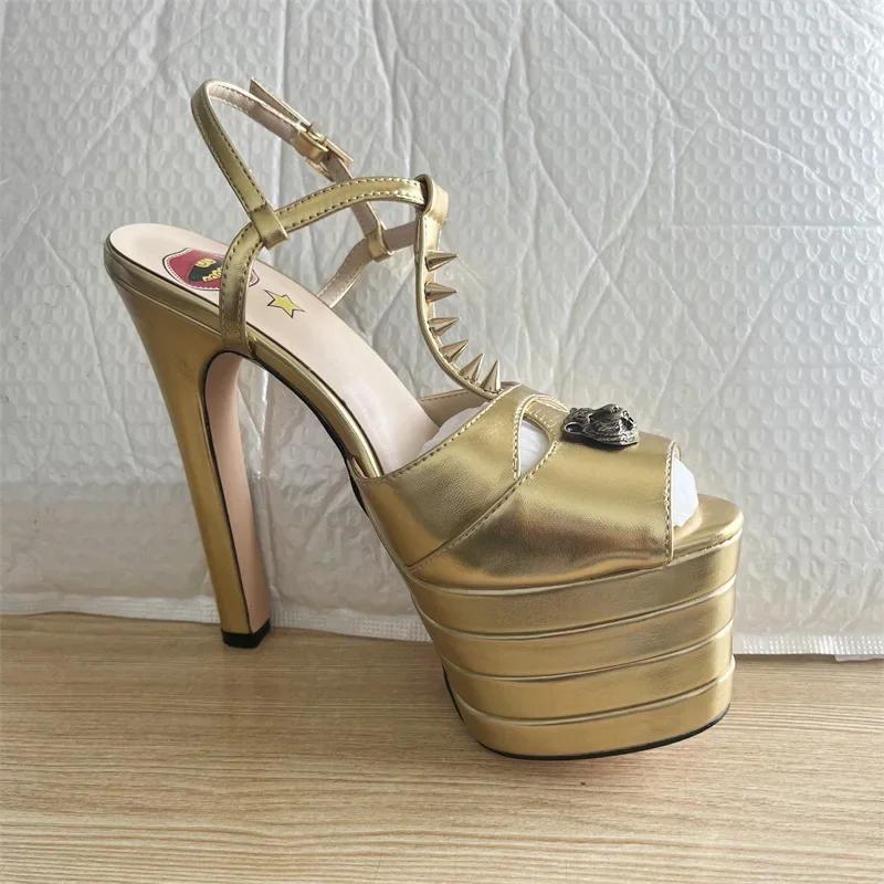 Fashion Brand Sexy Rivet 16cm High Heel Sandals Platform Party Wedding Ball T-stage Women Shoes High Quality Large 43summer Female Shoes