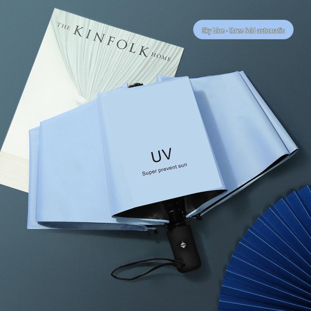 Women's Anti-UV Black Glue Sun and Rain Three-Fold Umbrella - Customizable Logo Parasol