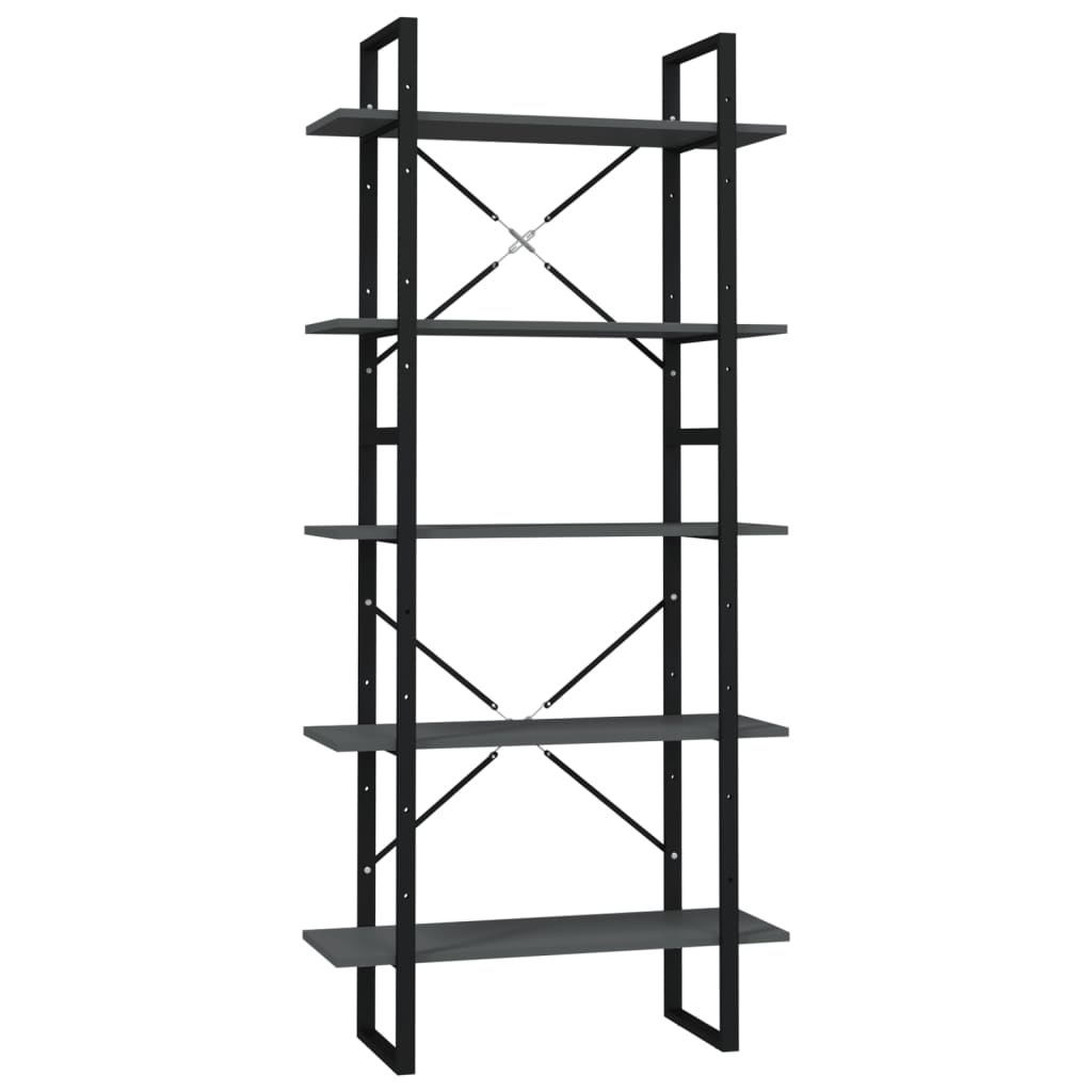 5 Shelf Bookcase Gray 31.5 x 11.8 x 68.9 in (80 x 30 x 175 cm) Engineered Wood