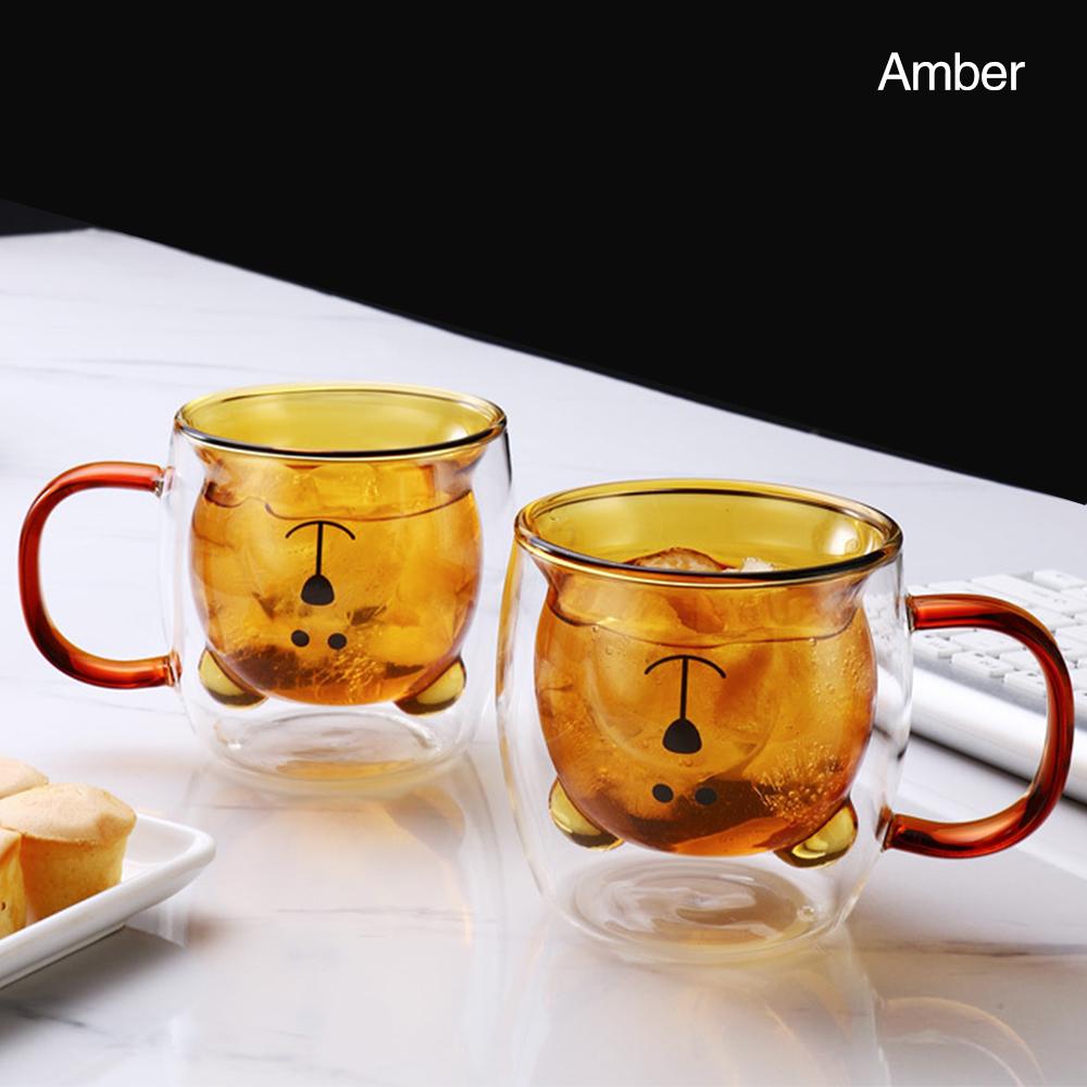 Cup Cute Bear Animal Double Wall Glass Coffee Mug With Handle Glass Milk Mug Coffee Cup For Kids Christmas Gift 250Ml Glass