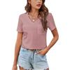 Women's Spring&Summer V-Neck Short Sleeve Pocket Solid Colour Casual T-Shirt
