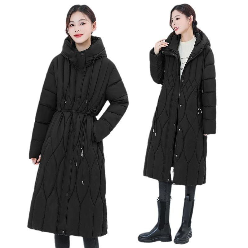 Diamond-shaped Plaid Small Fragrance Down Cotton Jacket Women's 2025 Winter Wear New Mid-length Over-the-knee Plus-size Slim Padded Jacket