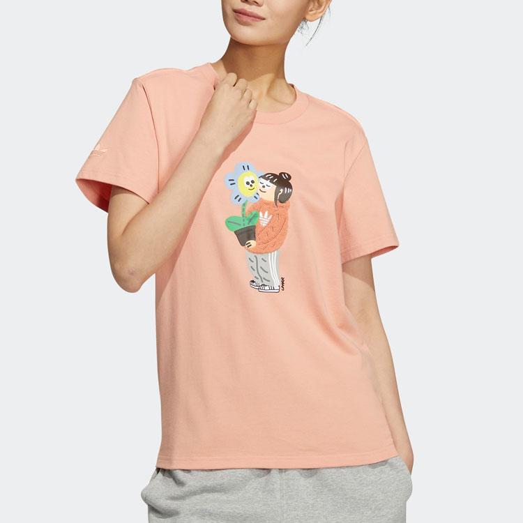 Adidas Originals Cartoon Print Round Neck Short Sleeve T-Shirt Women Tops Pink HR3472
