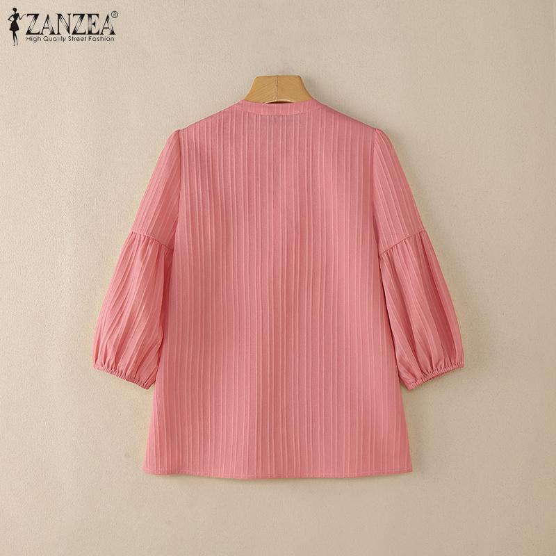 ZANZEA Damska codzienna luźna bluzka ze stójką i rękawami 3/4