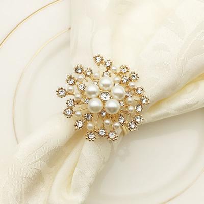 Rond de serviette rond en perles et fleurs, pour hôtel occidental, boucle, Noël, mariage, lot de 10 pièces