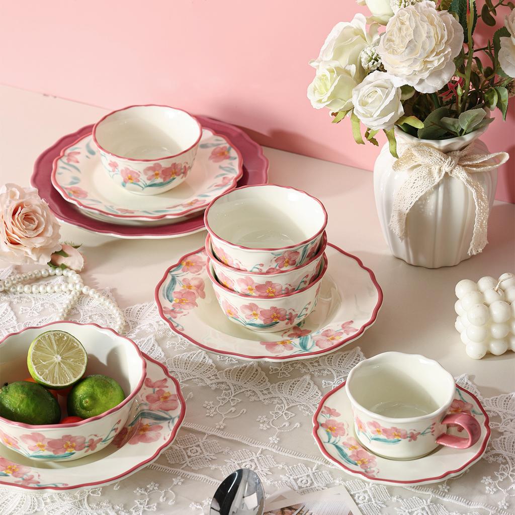 Sean Underglaze Tableware Set, Phalaenopsis Light Luxury Ceramic, Red Dish Set, Rice Bowl Plate Housewarming