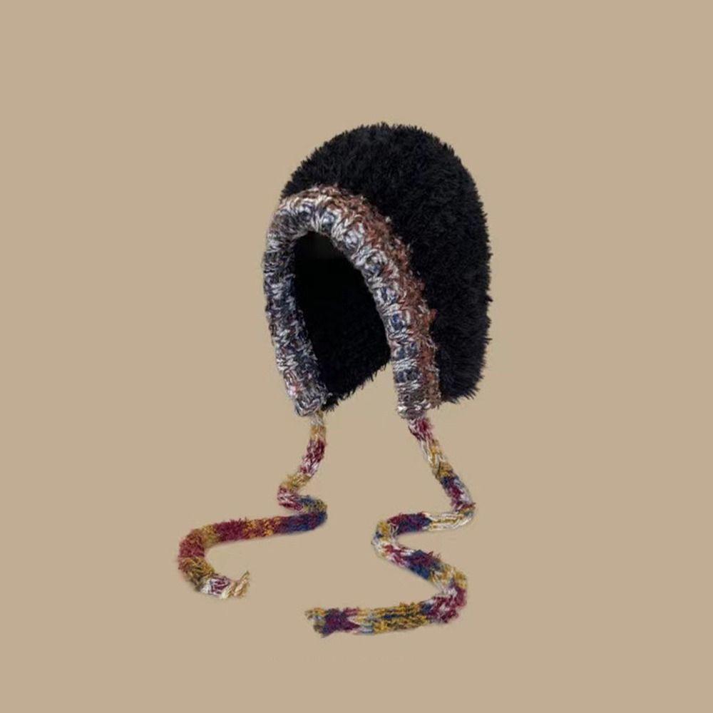 Plush Knitted Y2k Drawstring Hat New Design Pullover Beanie Hat Winter Crossbody Bag-hat  Women