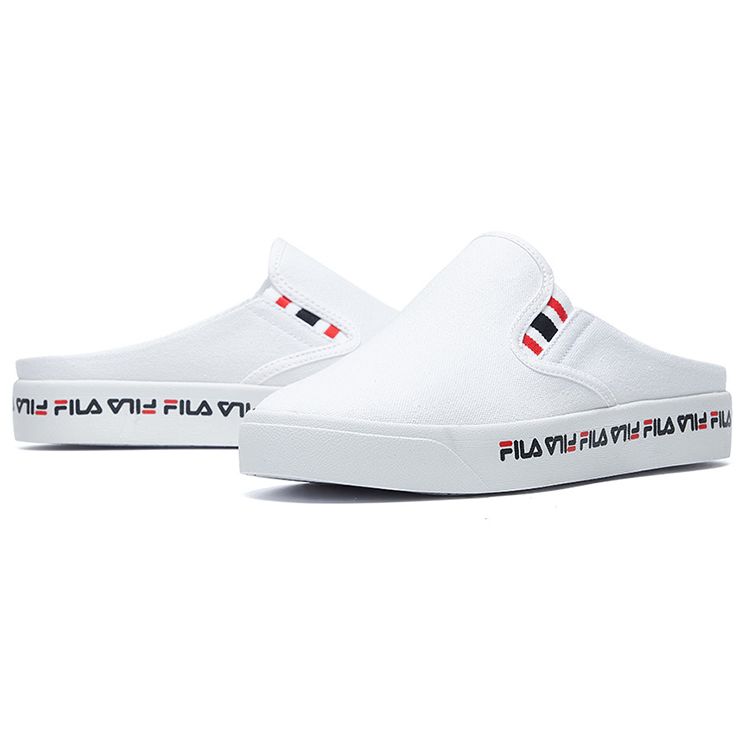 FILA Slip-On Mule Round Toe Low Top Canvas Shoes Women sneaker White F62W021301FWT