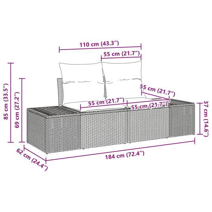 VidaXL Ensemble de Canapés de Jardin 9 Pièces avec Coussins Beige Rattan synthétique 3355889