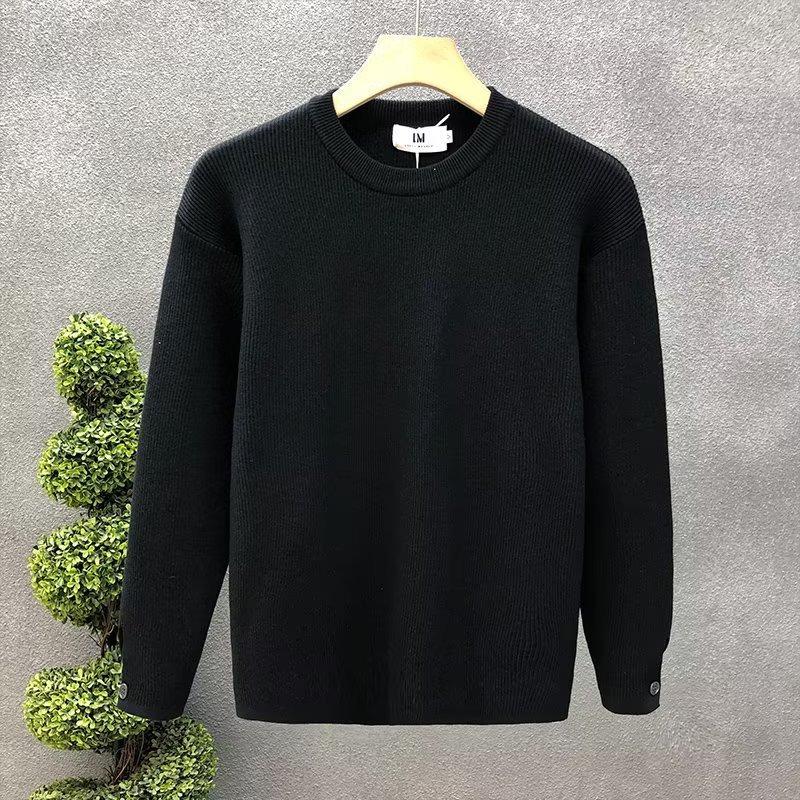 Mens Solid Color Round Neck Long Sleeve Knit Sweater Casual Loose Pullover