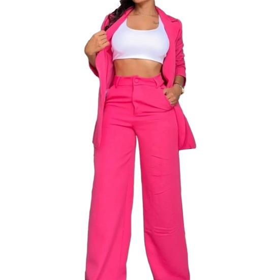 Traje de Dos Piezas para Mujer Atuendo de Negocios Chaqueta Blazer Casual y Pantalones Elegantes de Pierna Ancha Conjunto Formales para Oficina