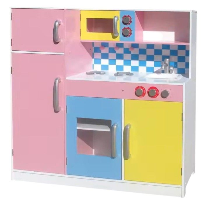 Cuisine enfant GINGER HOME – Cuisine en bois colorée 90x30x90 cm avec accessoires, four, évier et micro-ondes