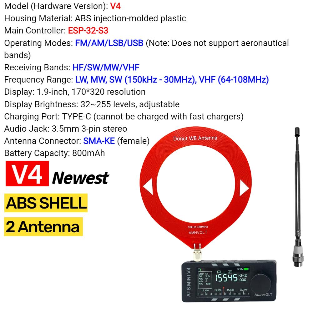AMNVOLT V4 ATS MINI SI4732 All Band DSP Radio FM AM SSB LSB USB Receiver Pocket Radios Built-in Hi-Z Headphone Amplifier Genuine
