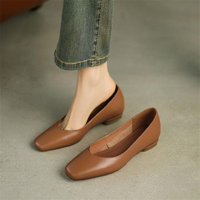 Fashion 2025 Spring/summer Shallow Mouth Square Toe Loafers Shoes for Women Cow Leather Woman Shoes Fashion Concise Low Heel Women Pumps