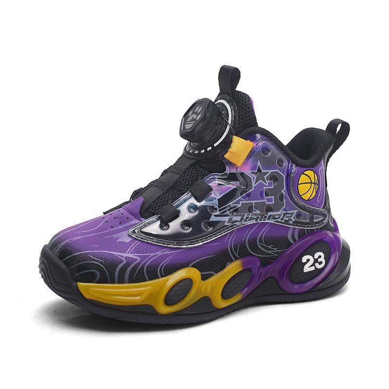 Children's basketball shoes Boys' leather waterproof and non-slip medium and older children's soft-soled sports shoes Rotary buckle explosive sneakers