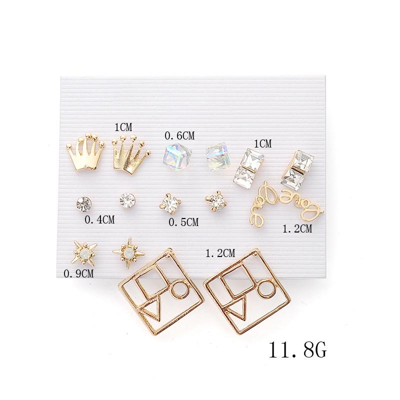 8-Pair Geometric Square Stud Earring Set - Popular European  American Fashion Jewelry