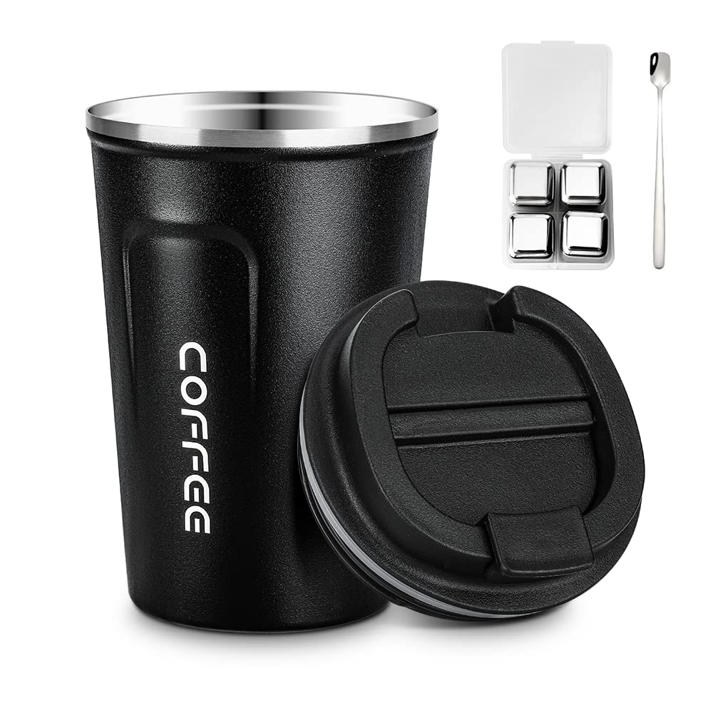 VKING Stainless Steel Vacuum Insulated Tumbler with Coffee and Ice Keeps Hot or Cold 380ml Easy to and Includes Flat Perfect as a Gift Lid, Cup,