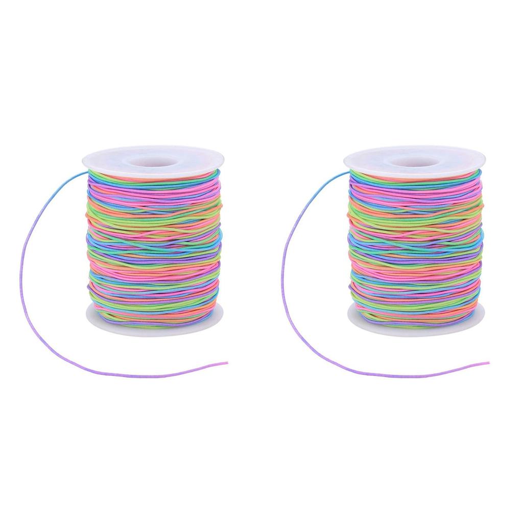 2X Elastic Cord, Beading Cords Threads, Rainbow Color Stretch String Cord, Fabric Crafting String For Bracelet