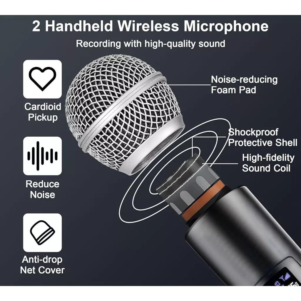 2 In 1 UHF Wireless Microphone Karaoke Dual Handheld Dynamic Microphone with Rechargeable Receiver For Home KTV Sing