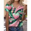 Womens V-Neck Loose Fit Short Sleeve T-Shirt With Colorful Geometric Starry Print Casual Top