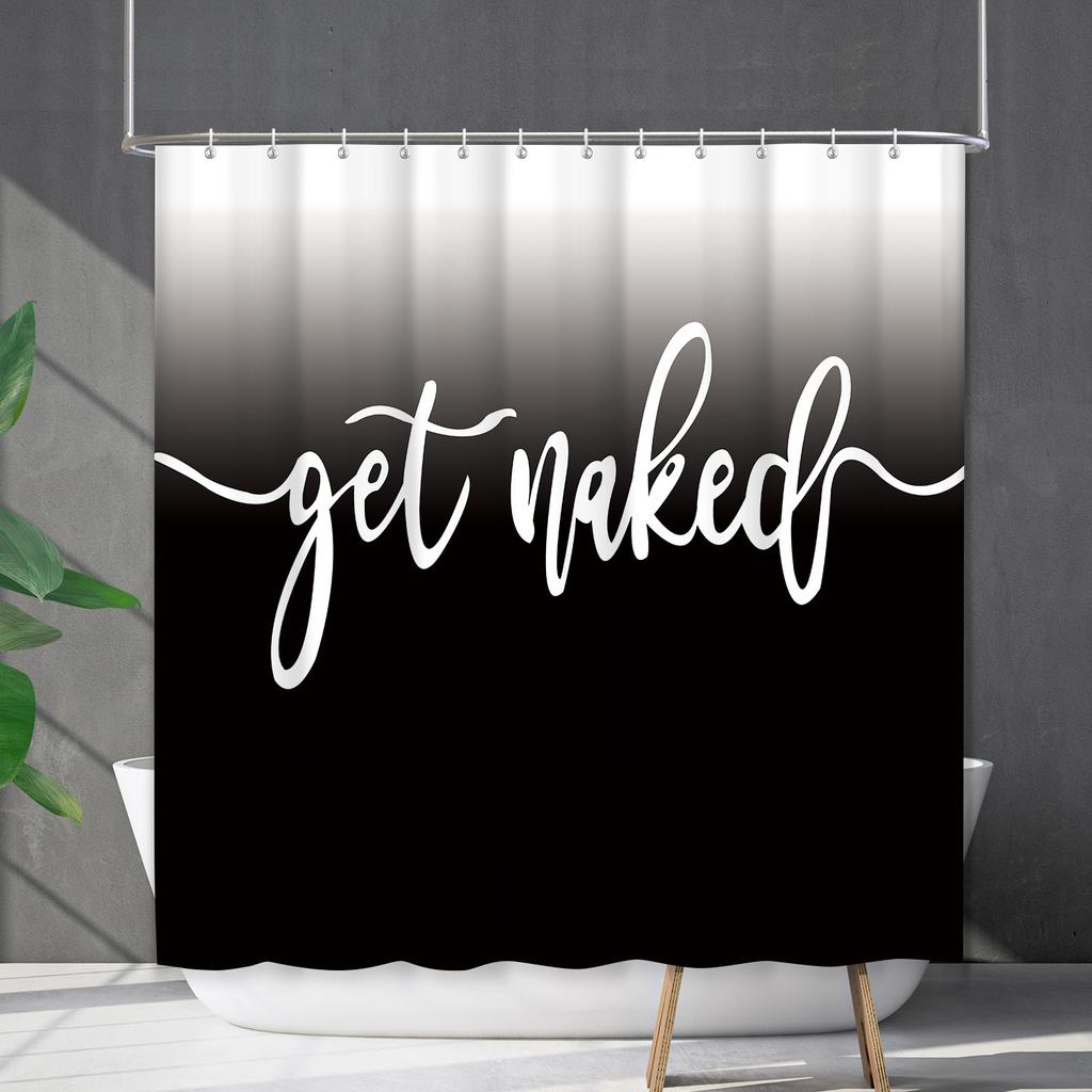 Shower Curtain Waterproof And Mildew-Proof Digital Printing English Alphabet Shower Curtain Bathroom Shower Cloth Partition Curtain Free Of Punching