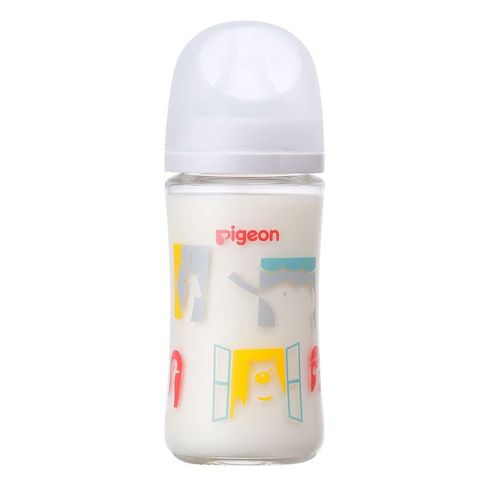 Pigeon Láhev pro miminka s pocitem mateřského mléka 240 ml pro 3 měsíce a více Vyrobeno ze skla, které rychle chladne Zoo a hygienické Bílé žáruvzdorné
