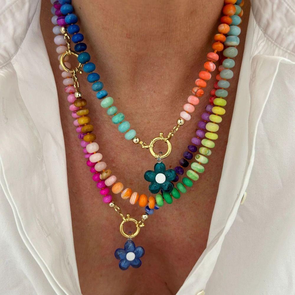 Bohemia Floral Chain Choker Colorful Beads Pendant Necklace Trendy Flower Necklace  Sea Beach