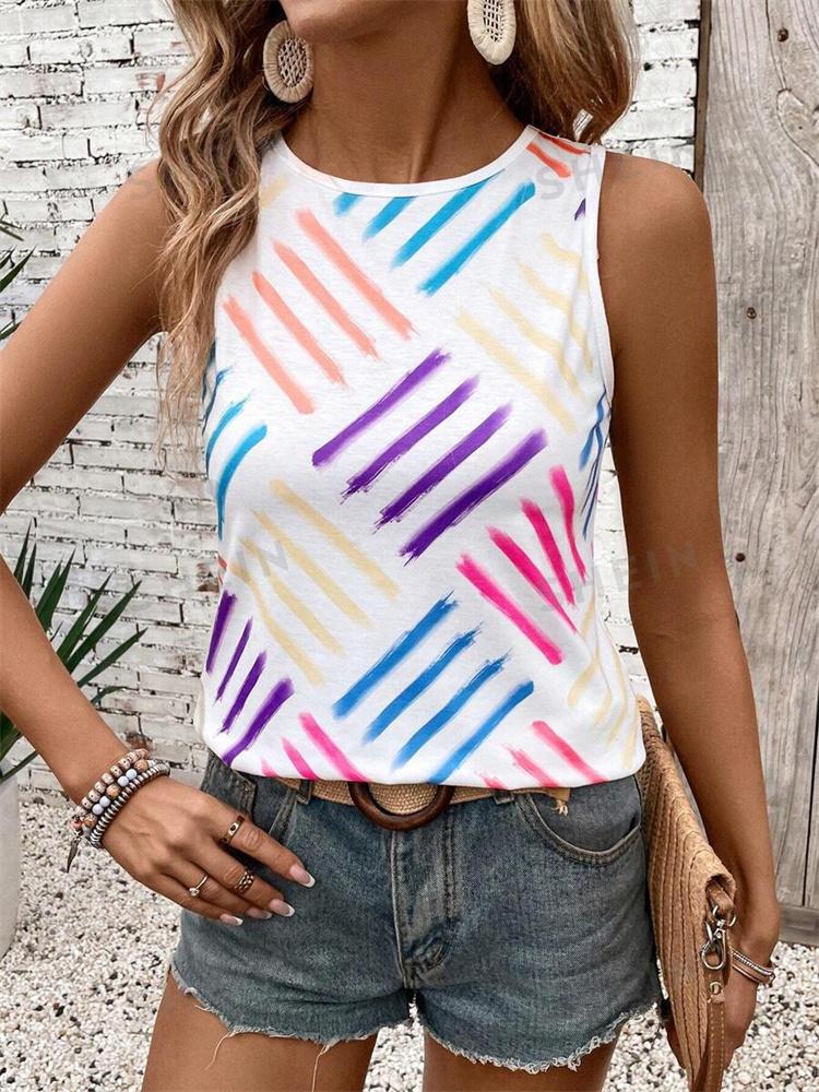 

Винтажный полосатый принт женская майка уличная мода женская майка с круглым вырезом летняя уличная пляжная женская повседневная майка 5XL