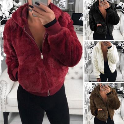 Frauen Winter Mantel Einfarbig Zipper Ärmel Strickjacke Lange Mit Kapuze Dicke Warme