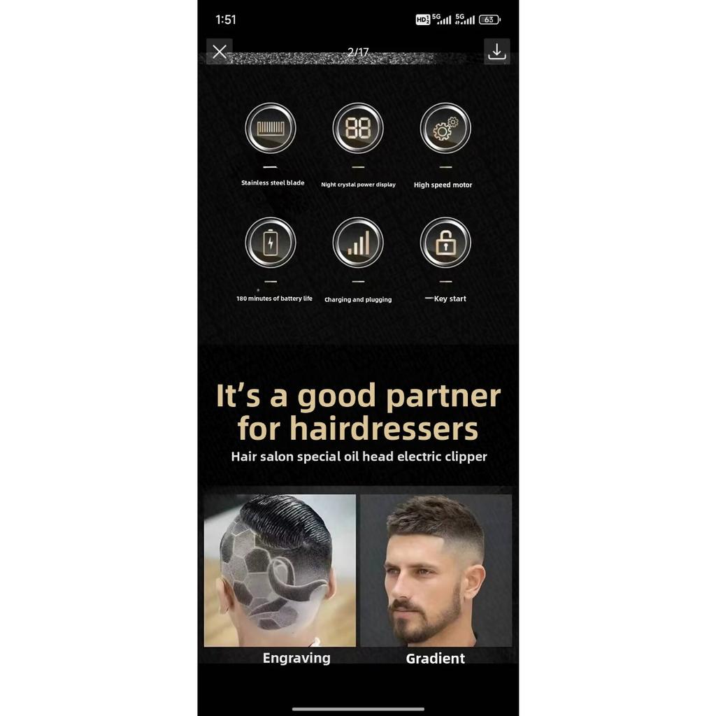 Profesjonalna Elektryczna Maszynka do Włosów z Nasadkami Grzebieniowymi, Cyfrowy Wyświetlacz LED, Przenośne Ładowanie USB, Bezprzewodowa Maszynka do Golenia i Przycinania dla Mężczyzn