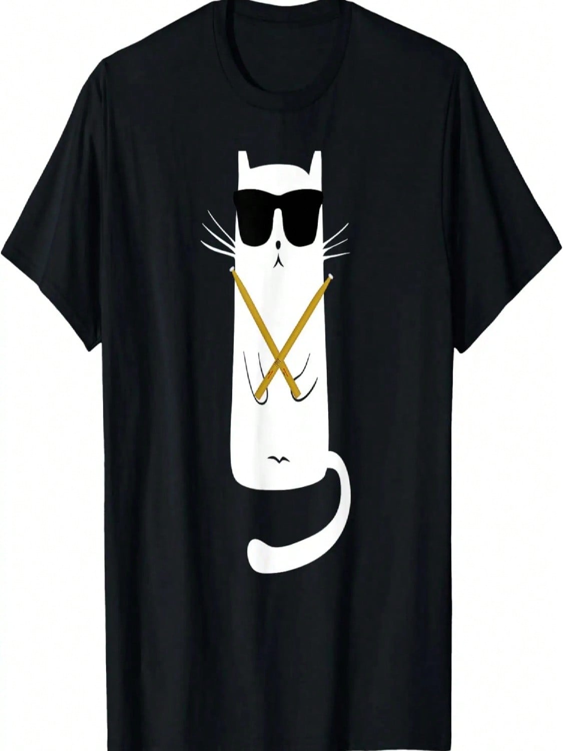 Funny Cat Wearing Sunglasses Drums Playing Drums T-Shirt S разноцветный