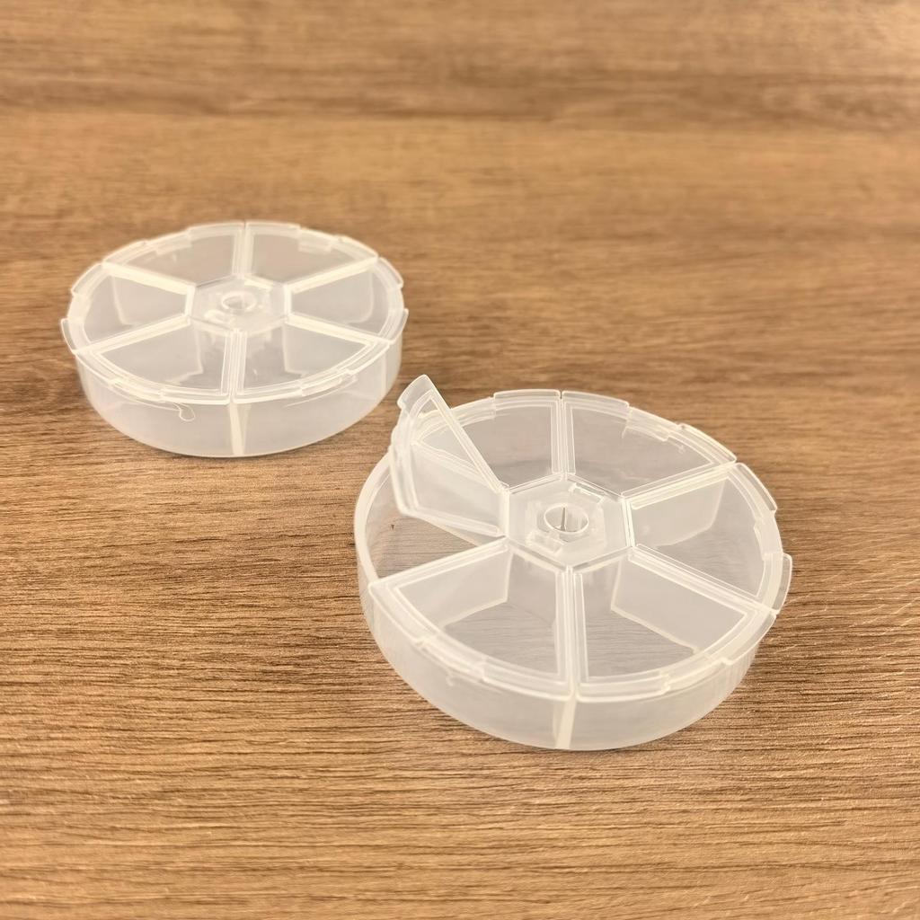Round 6-Grid Plastic Storage Box: Flip-Top, Compact Organizer for Pills, Jewelry, Accessories, and Parts