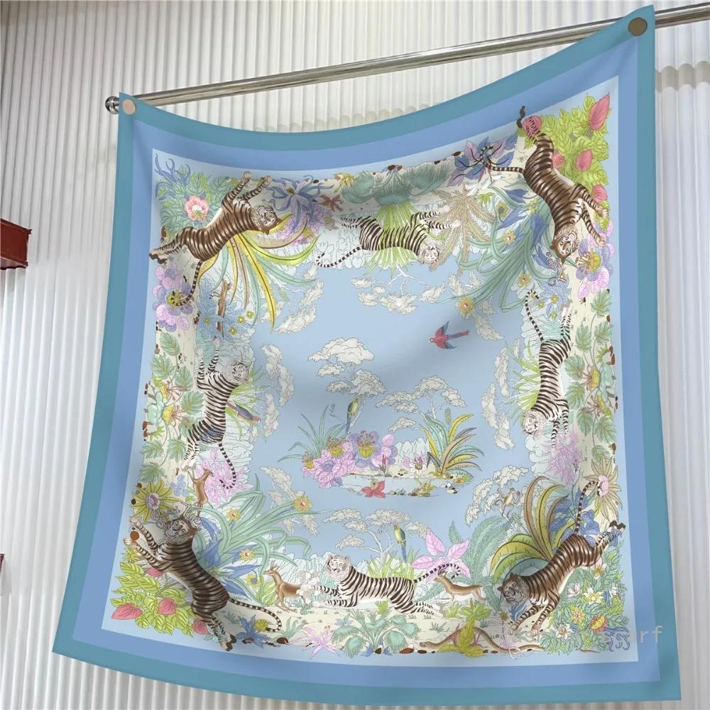 New Flower Designer Scarves Twill Silk Large Square Scarf Women Travel Shawl Headscarf 90Cm Luxury  Modern Flowers