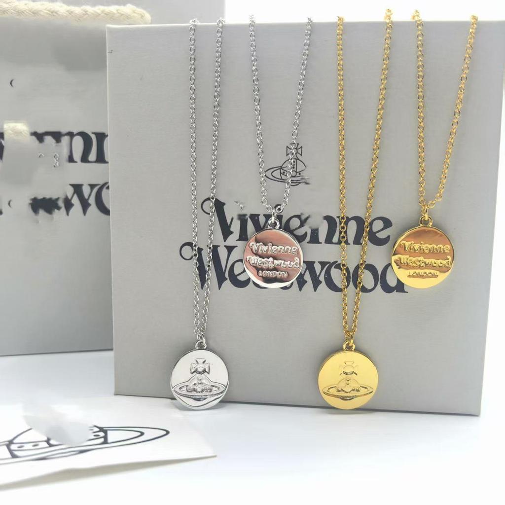 Empress Dowager Saturn Pendant Necklace: Luxury Coin Design for Women's Elegant Style.