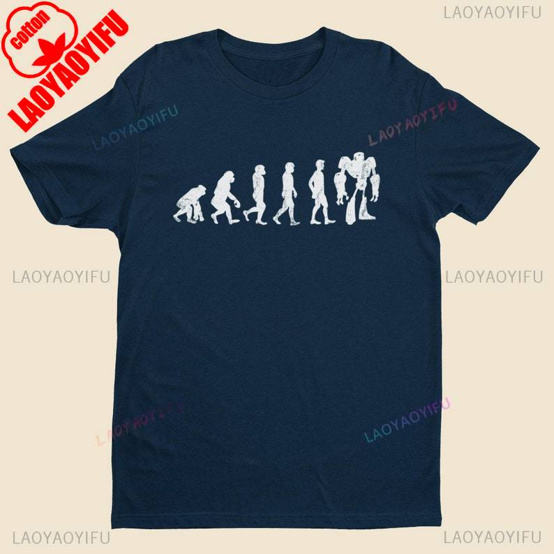 Футболка  Эволюция робота   Футуристический ИИ  Вдохновленная Sci-Fi Футболка Ретро Гик Подарок для Техно-любителей и Геймеров Футболка Хлопок S