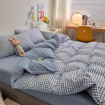 Spring and Summer Thickened Brushed Cotton Solid Color Bed Sheet Four-piece Set Plaid Striped Cotton Bedding