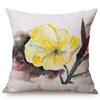 Watercolor Red Flower Splatter Art Sofa Decorative Throw Pillow Case Violet Green Leaves Yellow Petal Cotton Linen Cushion Cover