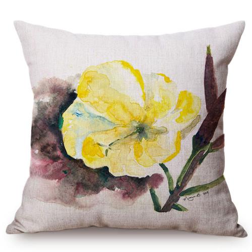 Watercolor Red Flower Splatter Art Sofa Decorative Throw Pillow Case Violet Green Leaves Yellow Petal Cotton Linen Cushion Cover