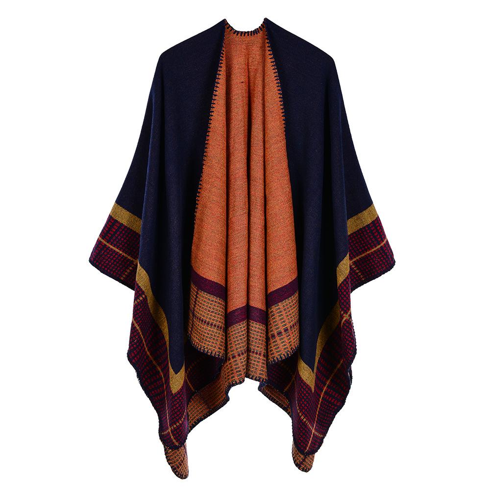 IEason Womens Cloak Shawl O Neck Irregular Long Sleeve Plaid Tops