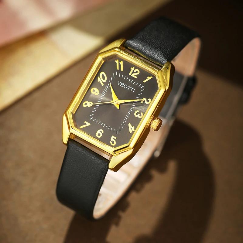 Luxury New Leisure Leather Strap Women Watches Business Square Quartz Watches Korean Rhinestone Jewelry Set Montre Femme Elegant