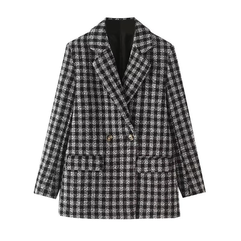 

Трендовый винтажный клетчатый блейзер женский осенний элегантный приталенный универсальный пиджак на пуговицах с карманами и лацканами шерстяное пальто L