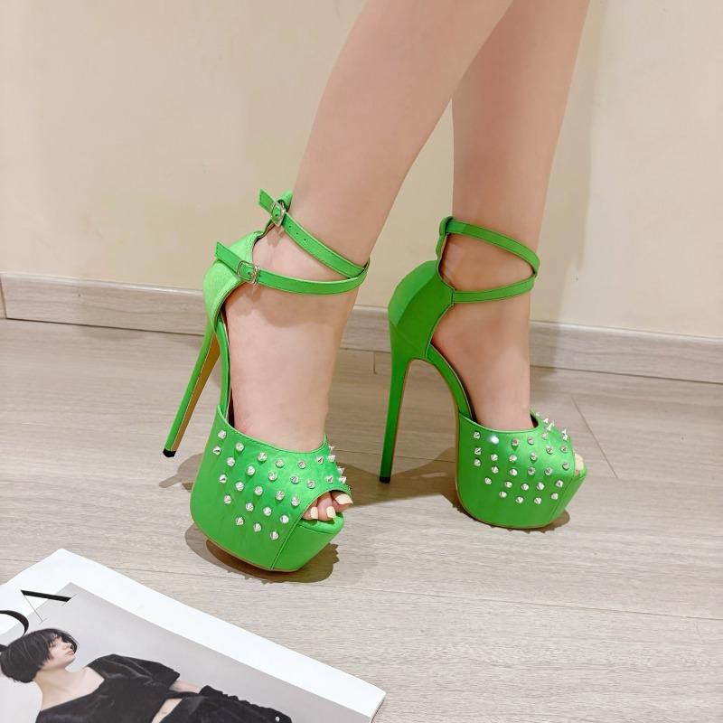 Fashion New Style Fashionable Design Rivet Platform Buckle Strap Women Pumps Sexy Peep Toe Ultra Stiletto High Heels Stripper Prom Shoes
