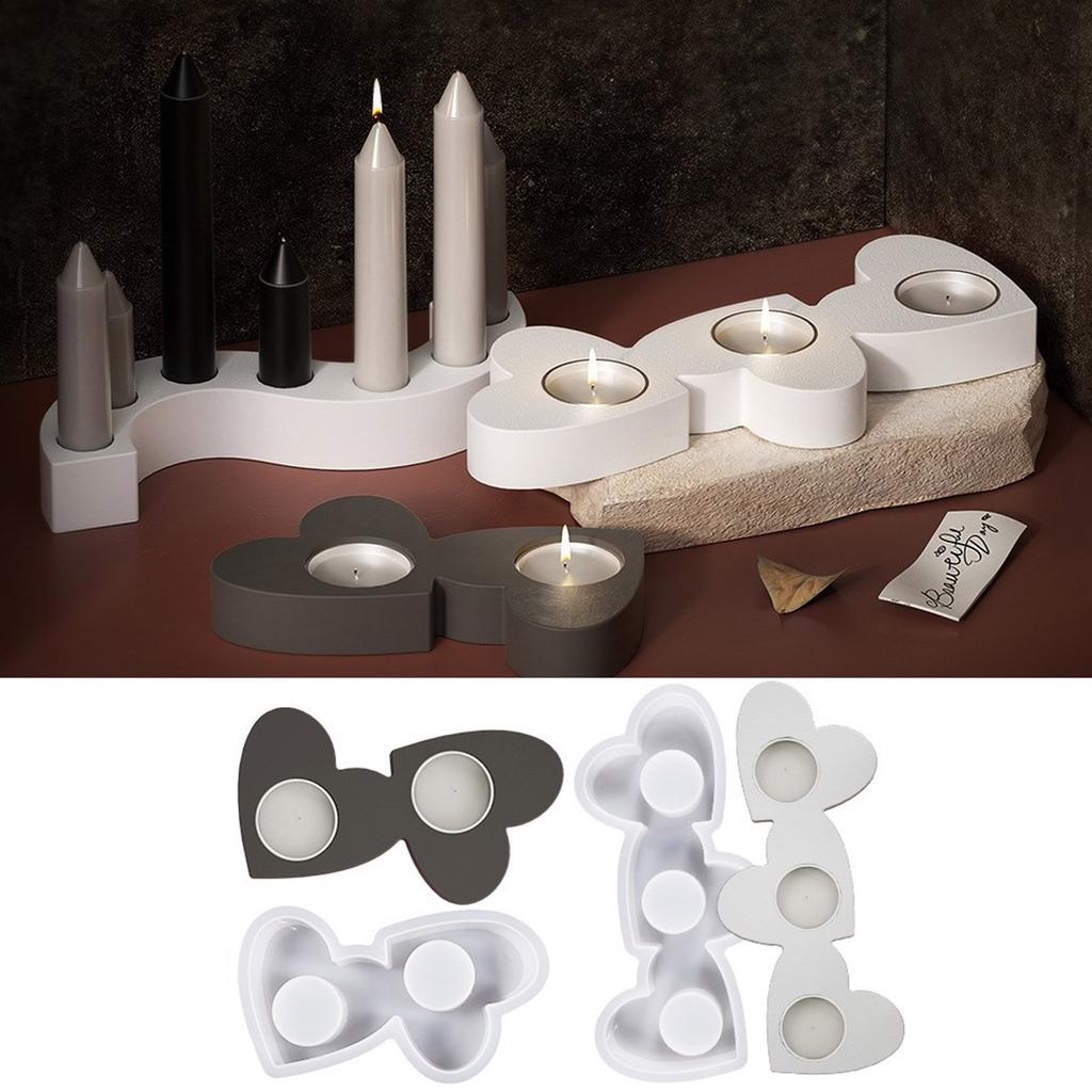 Love Heart Candle Holder Mold Handmade Concrete Gypsum Molds Silicone Candlesticks Resin Molds Decorations DIY Craft