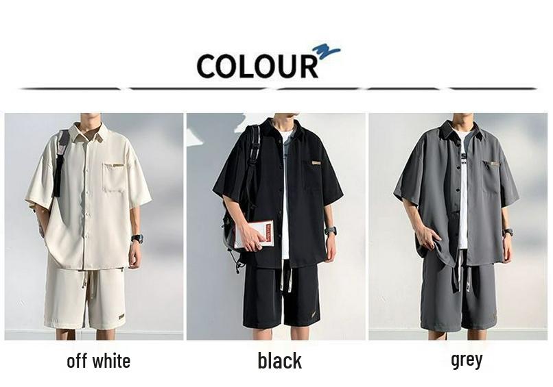 Men's Ice Silk Breathable Short Sleeve Shirt & Shorts Set - Versatile Summer Sports Casual Wear